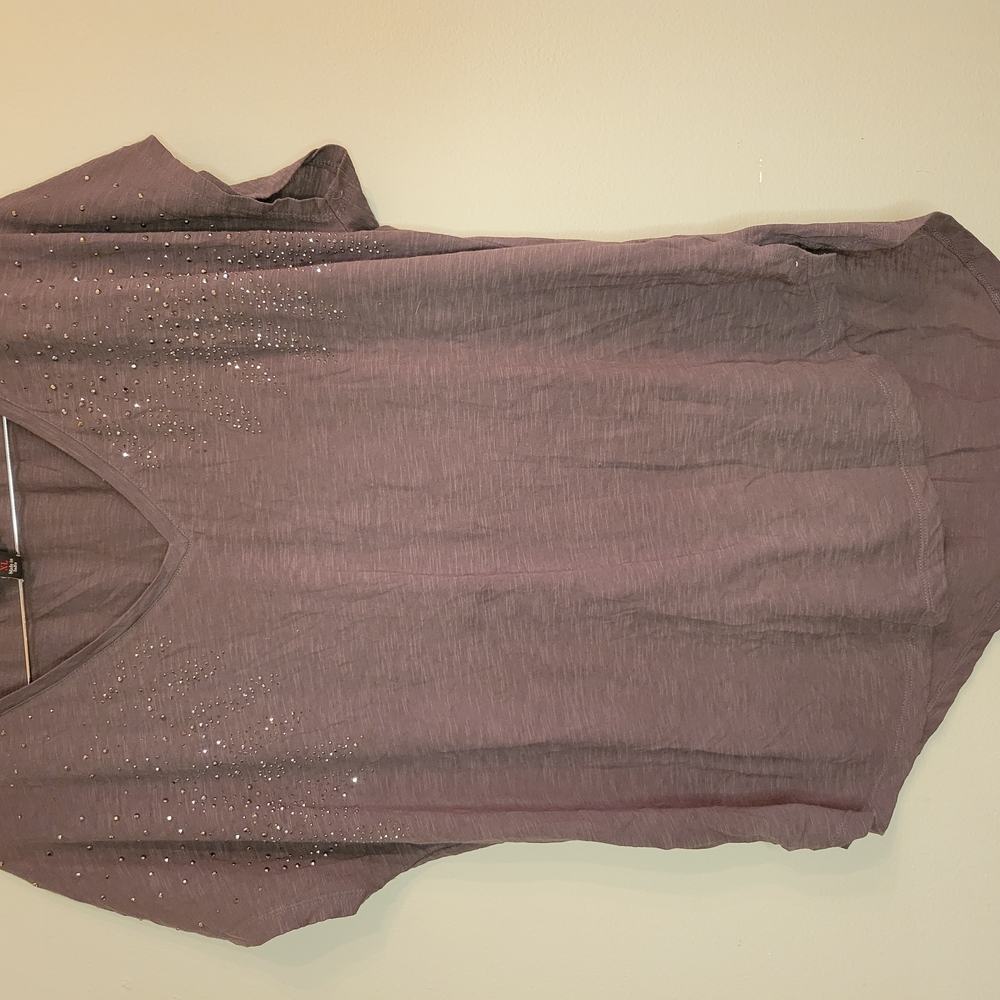 V-Neck Top with Rhinestone Accents